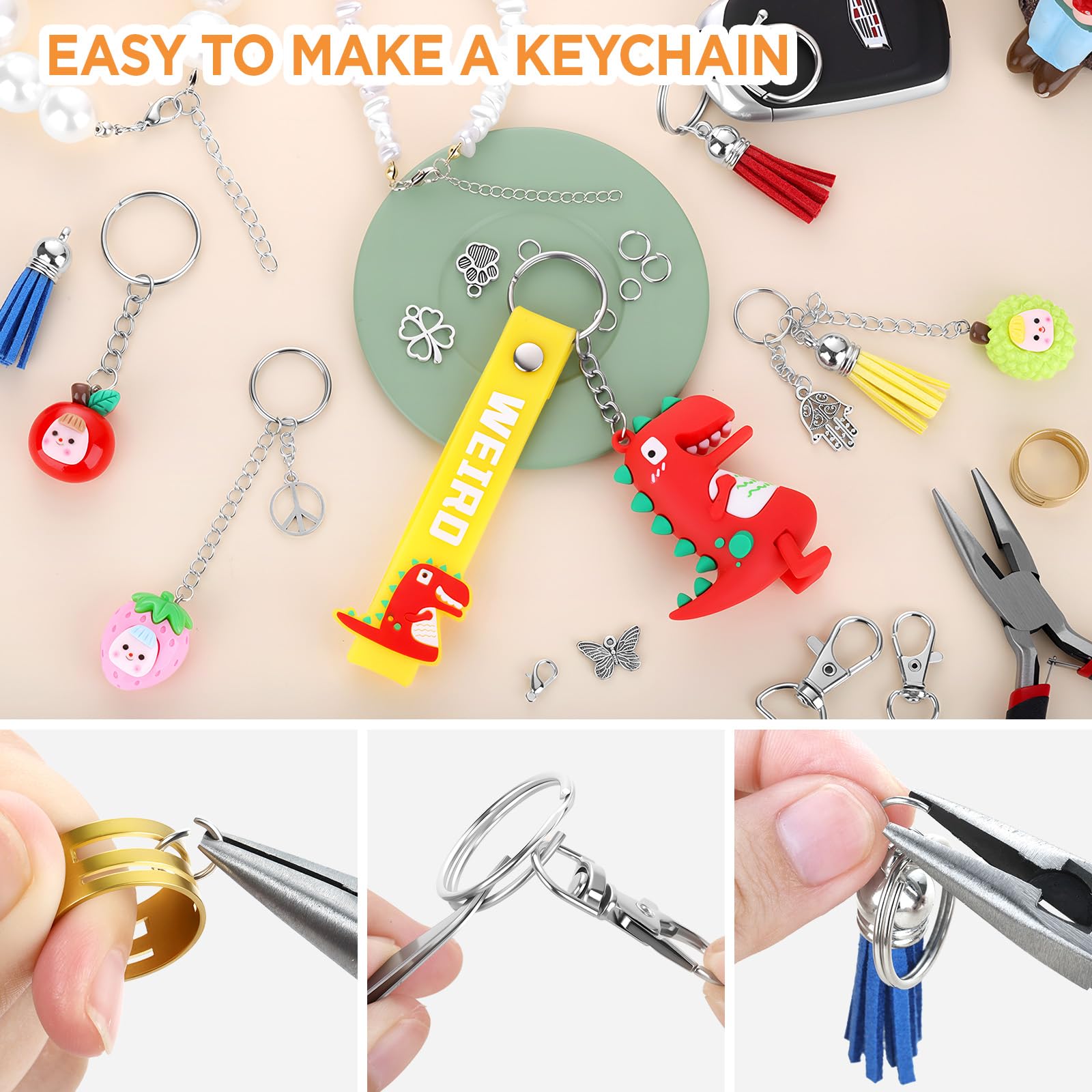 Funtopia 740PCS Keyring Making Kit, Metal Keyring Clip, Key Ring